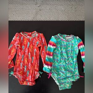 Hatley Toddler Seahorse and Palm Tree Swim Rashguards, One Piece Bathing Suits